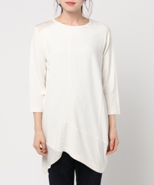 tシャツ M0473 両面裏毛アシンメトリーロングプルオーバー レディース