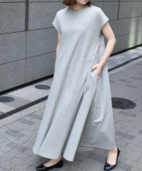 ワンピース 汗染み防止/接触冷感　ゆったりきれいめコットンＡラインボリュームＴシャツワンピース | RANAN | 20