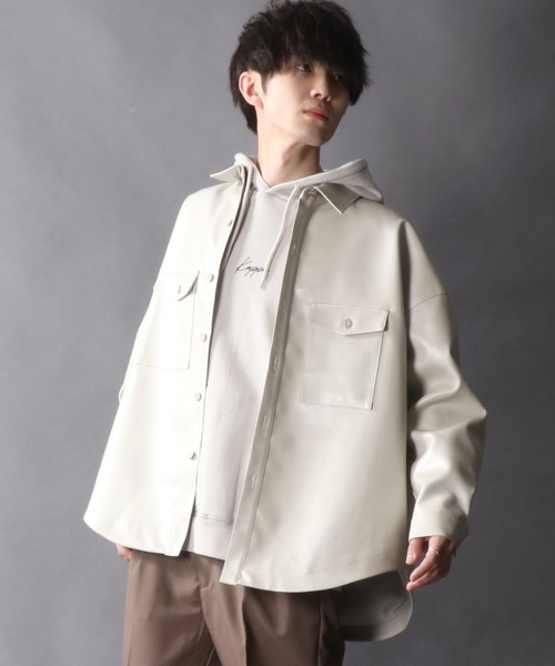 【ツでモード】 シャツ ブラウス fake leather wide cpo shirt jacket/フェイクレザー ワイド デザイン CPOシャツジャケット ZOZOTOWN PayPayモール店 - 通販 - PayPayモール れるワイド