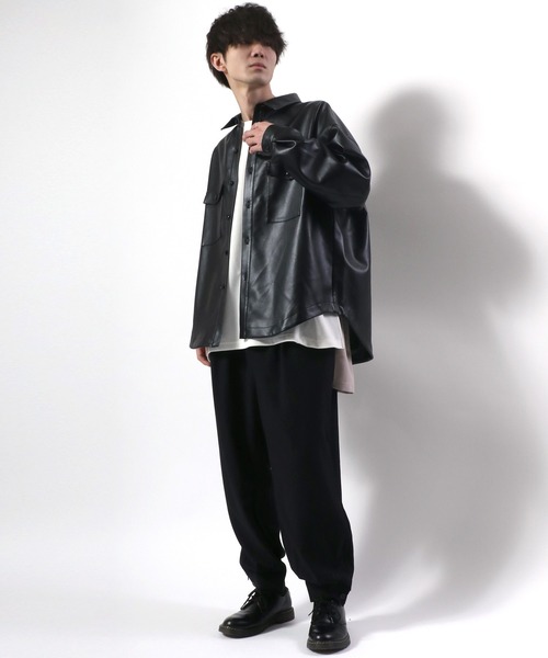 【ツでモード】 シャツ ブラウス fake leather wide cpo shirt jacket/フェイクレザー ワイド デザイン CPOシャツジャケット ZOZOTOWN PayPayモール店 - 通販 - PayPayモール れるワイド