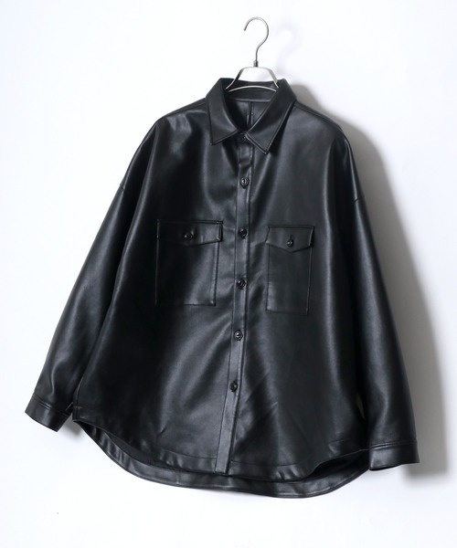 【ツでモード】 シャツ ブラウス fake leather wide cpo shirt jacket/フェイクレザー ワイド デザイン CPOシャツジャケット ZOZOTOWN PayPayモール店 - 通販 - PayPayモール れるワイド