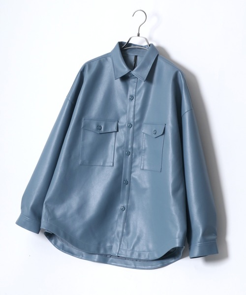 【ツでモード】 シャツ ブラウス fake leather wide cpo shirt jacket/フェイクレザー ワイド デザイン CPOシャツジャケット ZOZOTOWN PayPayモール店 - 通販 - PayPayモール れるワイド