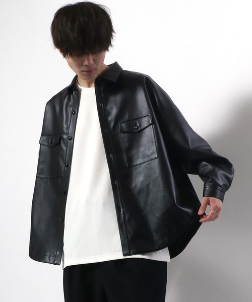 【ツでモード】 シャツ ブラウス fake leather wide cpo shirt jacket/フェイクレザー ワイド デザイン CPOシャツジャケット ZOZOTOWN PayPayモール店 - 通販 - PayPayモール れるワイド
