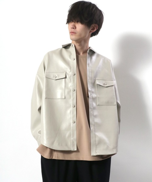 【ツでモード】 シャツ ブラウス fake leather wide cpo shirt jacket/フェイクレザー ワイド デザイン CPOシャツジャケット ZOZOTOWN PayPayモール店 - 通販 - PayPayモール れるワイド