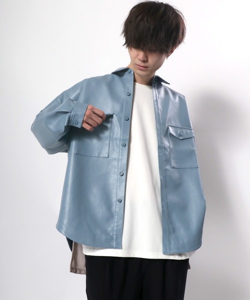 【ツでモード】 シャツ ブラウス fake leather wide cpo shirt jacket/フェイクレザー ワイド デザイン CPOシャツジャケット ZOZOTOWN PayPayモール店 - 通販 - PayPayモール れるワイド
