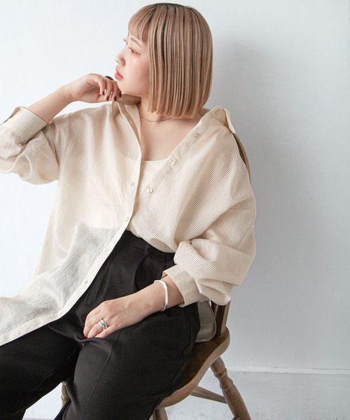 ブラウス シャツ シアーストライプビッグシャツ レディース : ZOZOTOWN