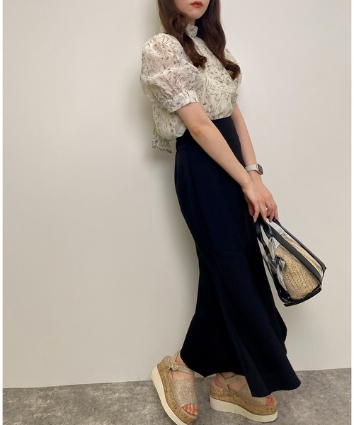 Narcissus 花柄 フラワー パール ブラウス シアー 半袖 リボン 花柄シアー2WAYリボン/半袖BL [品番：INGW0008406]｜INGNI （イング