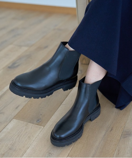 エネスENESS サイドゴアブーツ 23cmレザー　厚底　軽量　ブラック　伊製 eness エネス レザー サイドゴア チェルシー ブーツ st-7927-hm