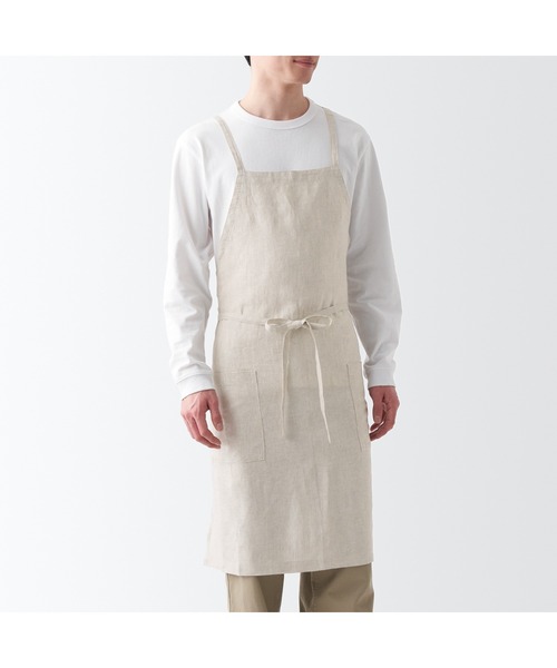 無印良品（MUJI） エプロン 麻平織 カフェエプロン フリーサイズ 生成