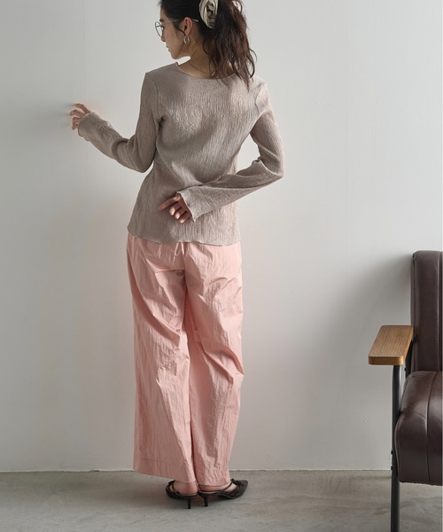 THE Yon パンツ シャイニーナイロンタックワイドパンツ