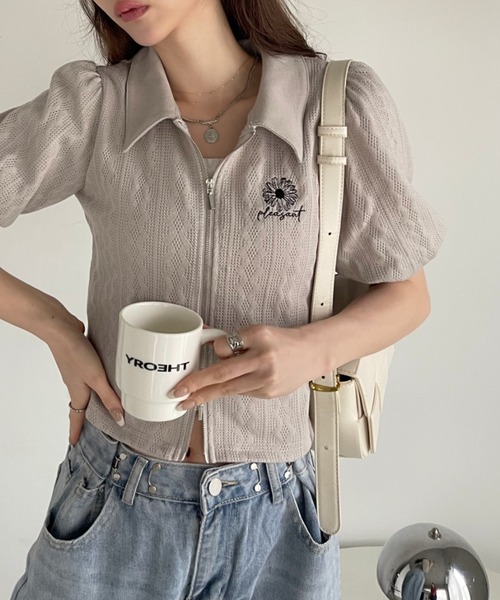 tシャツ プレート付きダブルジップリブトップス レディース Ada.（エイダ）の「半袖 ダブルジップ リブ タイト トップス（T