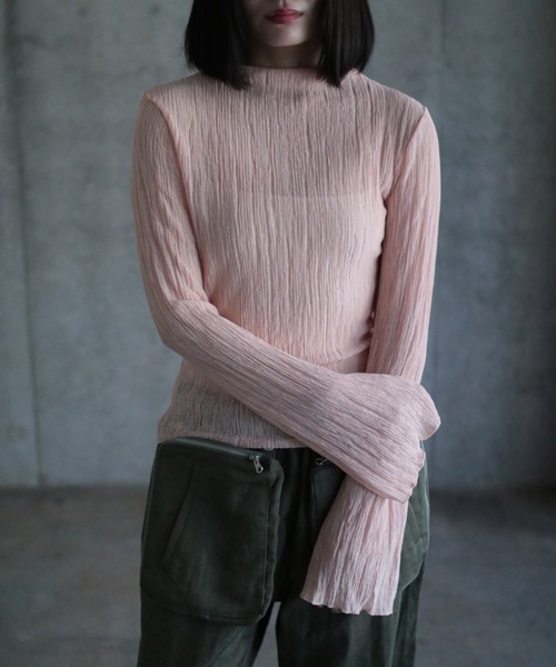tシャツ Plisse flare sleeve top レディース