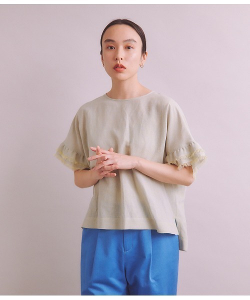 ブラウス シャツ Twist Linen 袖フリルブラウス レディース