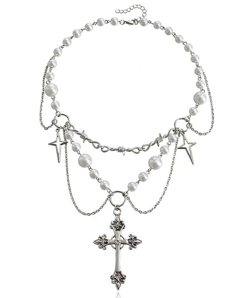 Diable baiser（ディアブルベーゼ） ネックレス 十字架パール