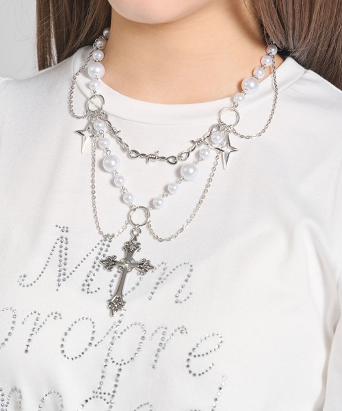 Diable baiser（ディアブルベーゼ） ネックレス 十字架パール