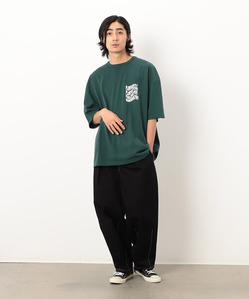 toshiページ Purple&Yellow パンツ コットンツイル配色ステッチワイド