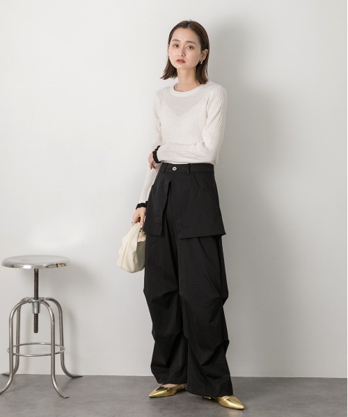 再値下！アドーア 新品タグ付 ¥39600リブ楽ちんフレアーパンツ ad thie パンツ スカート付き タックフレアパンツ レディース