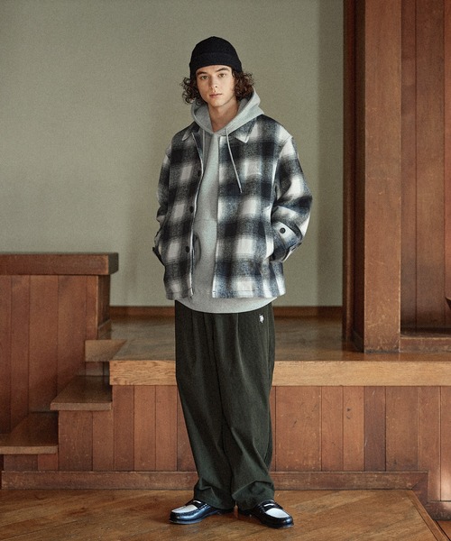 メンズ ブルゾン チェック柄ジャケット ジップブルゾン a0876 Check pattern splicing denim collar jacket blouson ユニ