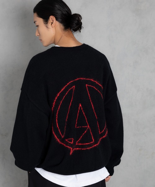 ニット セーター ADAMPATEK/shaggy logo crew knit/シャギーロゴ ルーズクルーネックニット(AP2421013) レディ