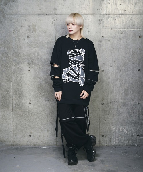 新品 amilige Tied Bear Zipスリーブトレーナー スウェット Amilige トレーナー スウェット Bandage Bear袖ZIPスウェット