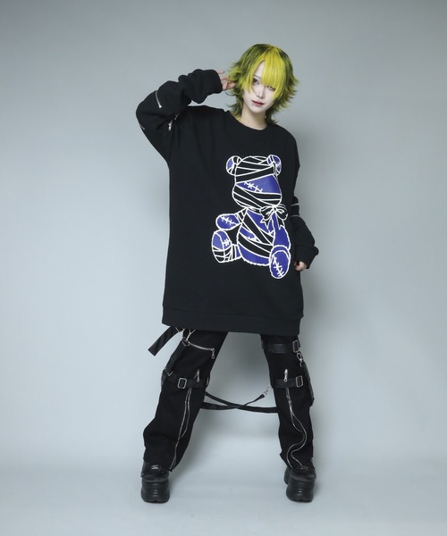 新品 amilige Tied Bear Zipスリーブトレーナー スウェット Amilige トレーナー スウェット Bandage Bear袖ZIPスウェット