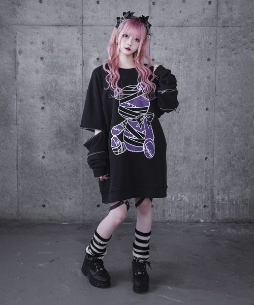 Amilige（アミリージュ） トレーナー スウェット Bandage Bear袖ZIP Amilige ブラック ジップアップ スウェット