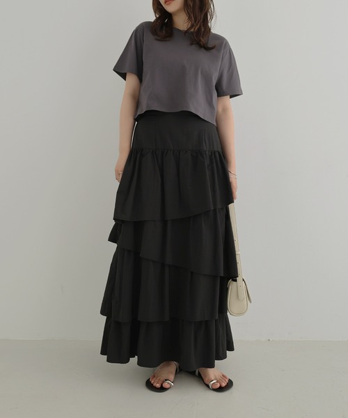 ☆新品タグ付き☆ ティアード ロング フリルスカート M～L Freesia（andme） スカート ランダムフリルティアードロング