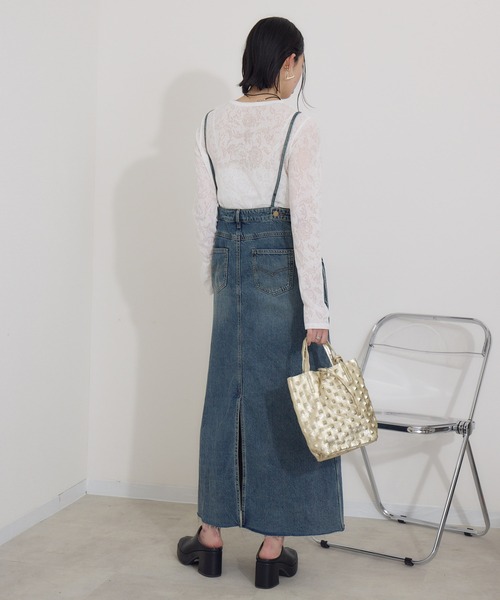 最終価格 ROPÉ 裾フリンジデニムワンピース サロペットスカート 日本製 38 最終価格 ROPÉ 裾フリンジデニムワンピース サロペットスカート