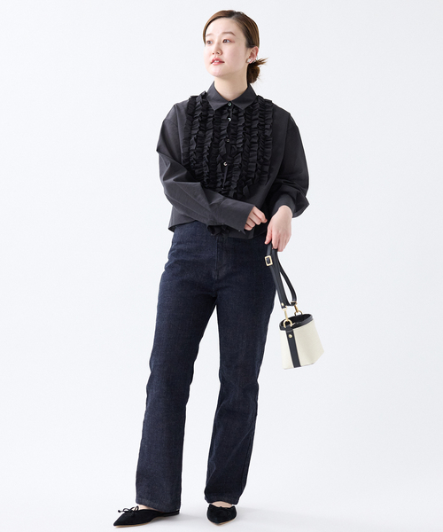 IENA ブラウス シャツ シャツカラーフリルブラウス レディース
