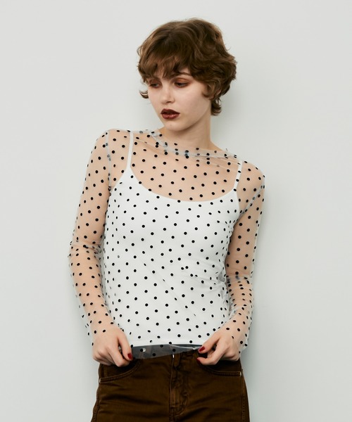 uyu. tシャツ クルーネックドットシアートップス レディース