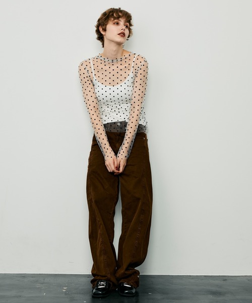 uyu. tシャツ クルーネックドットシアートップス レディース