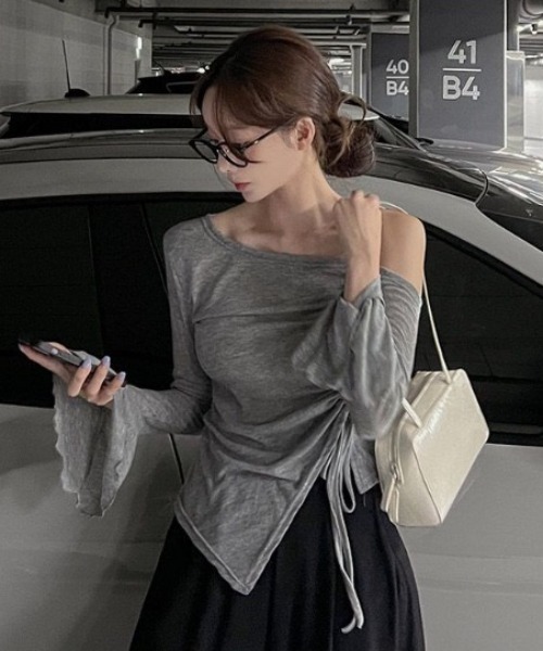 アシンメトリーバイカラーTシャツ(1 LIGHT GREY): : メンズ
