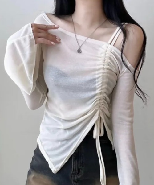 アシンメトリーバイカラーTシャツ(1 LIGHT GREY): : メンズ