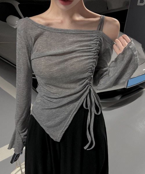 祝開店！大放出セール開催中 LADY 「春夏新作」シャーリングワンショルダー tシャツ LIKE トップス