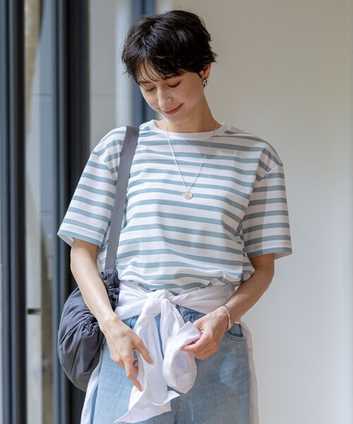 tシャツ 「洗える」シアーフライスボーダー Tシャツ レディース