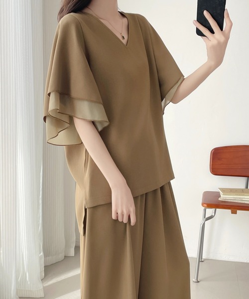 ABITOKYO（アビトーキョー） セットアップ 異素材フレア袖ブラウス