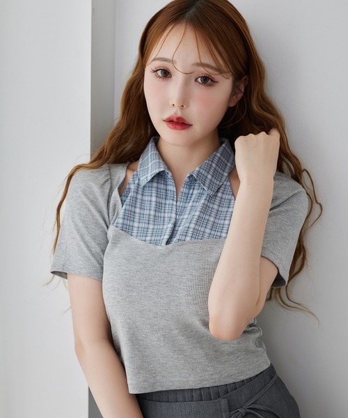 one after another NICE CLAUP tシャツ 半袖 チェックレイヤード