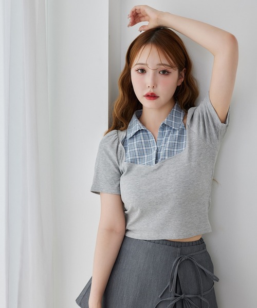 one after another NICE CLAUP tシャツ チェックレイヤードトップス