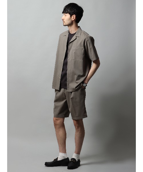 シャツ 半袖 オープンカラーシャツ ストレッチ ウールポリエステル