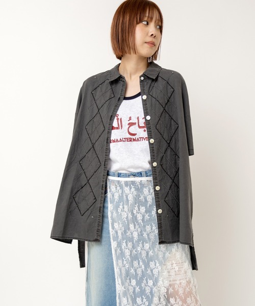 ブラウス シャツ B2923 アーガイルステッチシャツ レディース