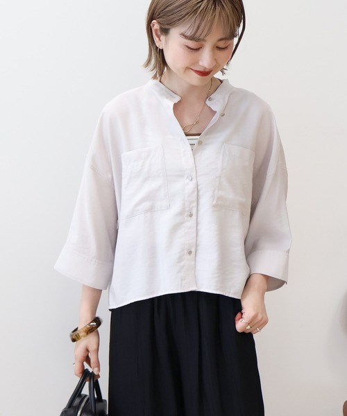 ブラウス シャツ 「接触冷感」ショートシャツジャケット レディース AMERICAN HOLIC ブラウス シャツ 接触冷感Wポケット5分袖