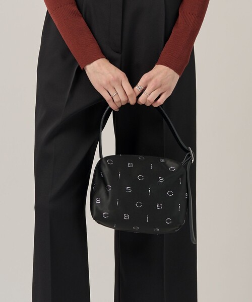 美品　icb ツイード ワンショルダーバッグ ヘリンボーン レザー切替 肩掛け可 ICB（アイシービー） ショルダーバッグ バッグ スクエアワンハンドル
