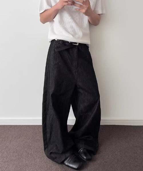 Fadepants ブラックワイドデニムパンツ FreeZone ジーンズ 極太ワイドバルーンデニムパンツ メンズ