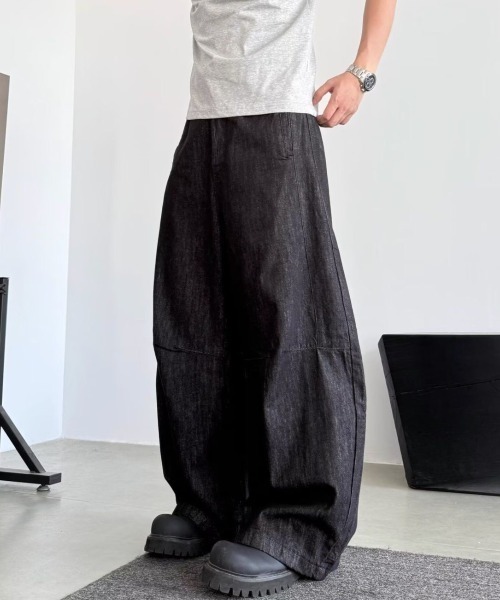 【日本未入荷】ウォッシュドコットンデニム バルーンパンツ FreeZone ジーンズ 極太ワイドバルーンデニムパンツ メンズ