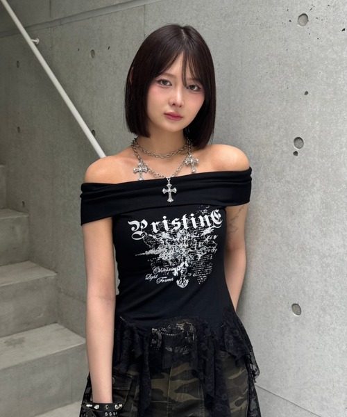 tシャツ アシンメトリーレースオフショルダー レディース メンズ