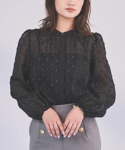 sirin ラメカットジャカードシアーブラウス オフ Sirin ブラウス シャツ ラメカットジャカードシアーブラウス