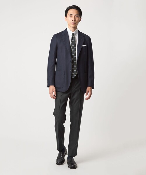 green label relaxing洗えるネイビー ダブルスーツ green label relaxing スラックス TW サキソニー アジャスター