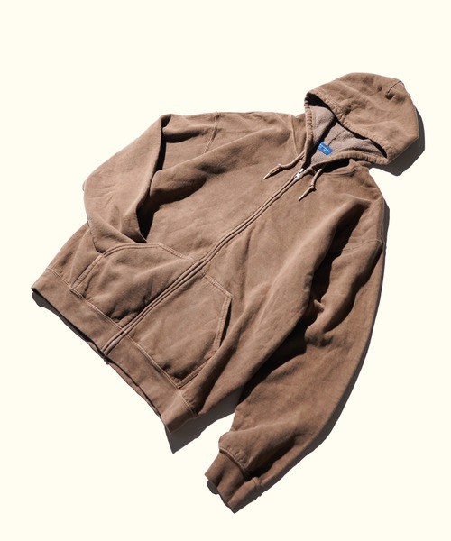 NINETY NINETY ジップアップパーカー ブラウン TOWNCRAFT（タウンクラフト） パーカー 裏起毛 90S PIGMENT FULL ZIP