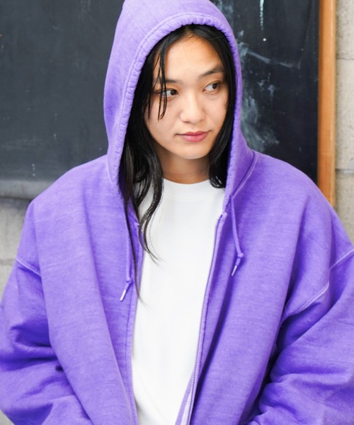 紫色パーカー TOWNCRAFT（タウンクラフト） パーカー 裏起毛 90S PIGMENT FULL ZIP