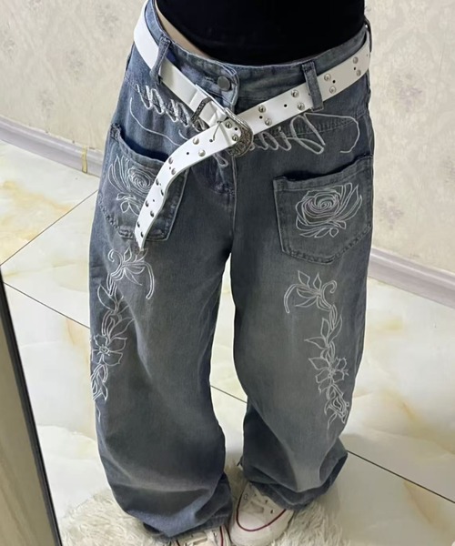 DIAVEL ジーンズ デニム デニムパンツ 「新色追加」フラワー刺繍ワイド